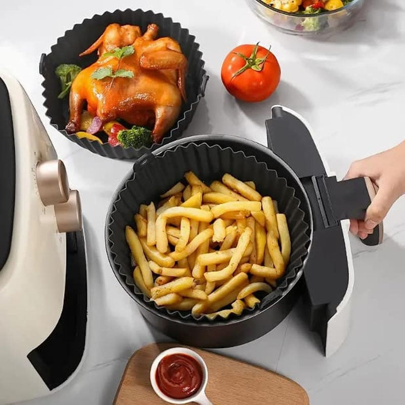 Silicone Basket Pot Tray Airfryer Liner For Air Fryer Reusable Container Accessories Pan Baking Mold Kitchen Shape Protector