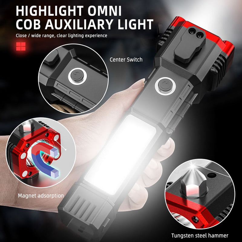 COB Safety Hammer Lifesaving USB Charging with Magnet Multifunctional Strong Light Flashlight Camping