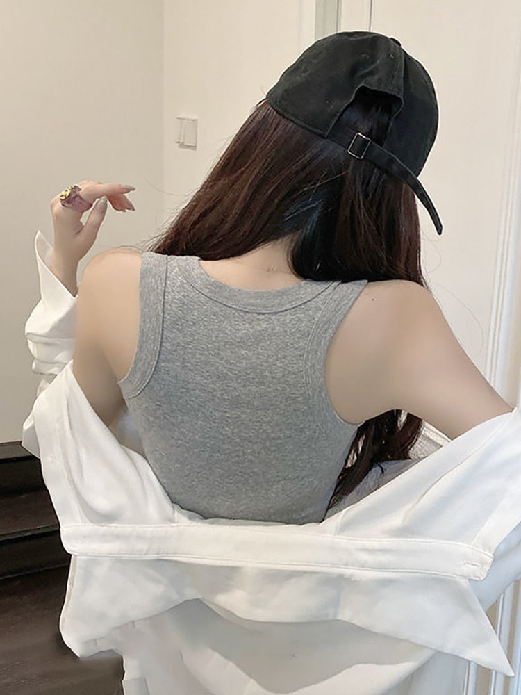 ATHVOTAR Top Women Seamless Summer Streetwear Slim Solid Wireless Crop Tops with Chest Pad Undershirt Sleeveless Camisole Top